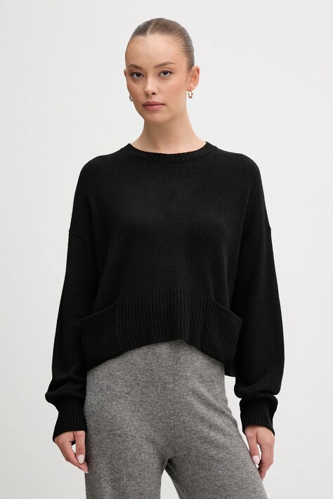Pulover z dodatkom volne United Colors of Benetton črna barva, 126WD10E4