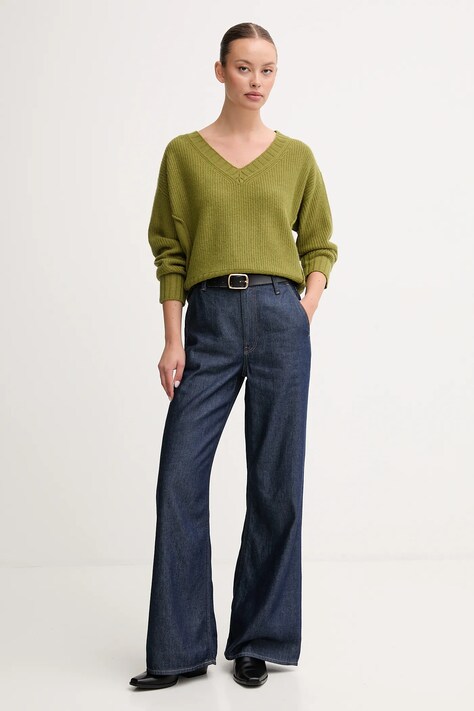 United Colors of Benetton sweter z dodatkiem wełny damski kolor zielony 126WD402Z
