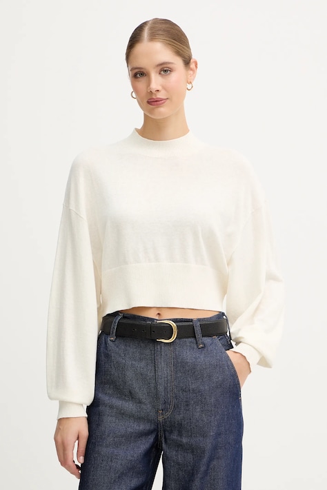 United Colors of Benetton pulover din amestec de lână culoarea bej, light, cu turtleneck, 1Y6SD2041