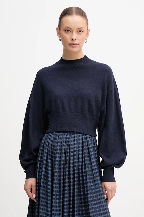 United Colors of Benetton pulover din amestec de lână culoarea bleumarin, light, cu turtleneck, 1Y6SD2041