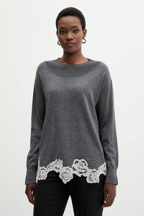 Blugirl Blumarine sweter wełniany damski kolor szary lekki RF5171.MA82O