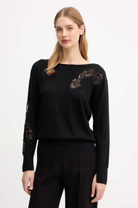 Blugirl Blumarine sweter wełniany damski kolor czarny lekki RF5232.MA82O