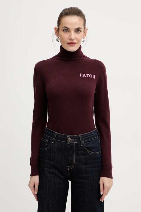 Patou sweter wełniany damski kolor bordowy lekki z golfem KN3088041
