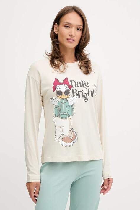 United Colors of Benetton longsleeve piżamowy damska kolor beżowy 3Y5E3M07Q