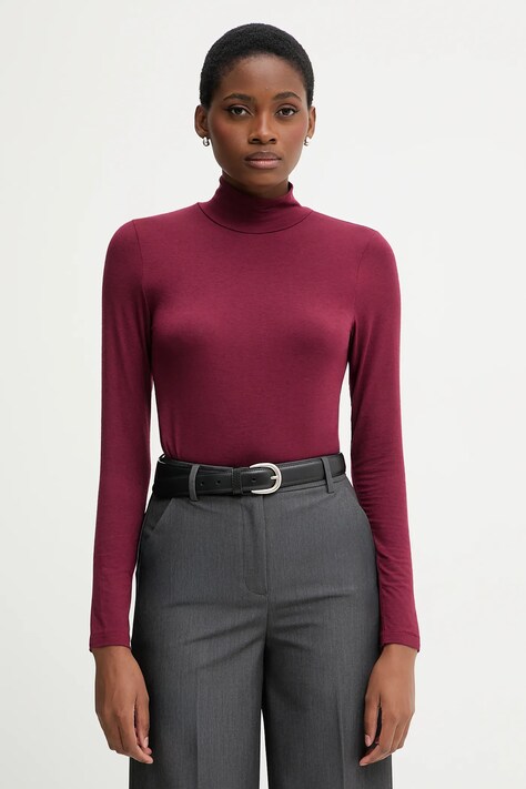 United Colors of Benetton longsleeve z domieszką kaszmiru kolor bordowy z golfem 3LRU3M077