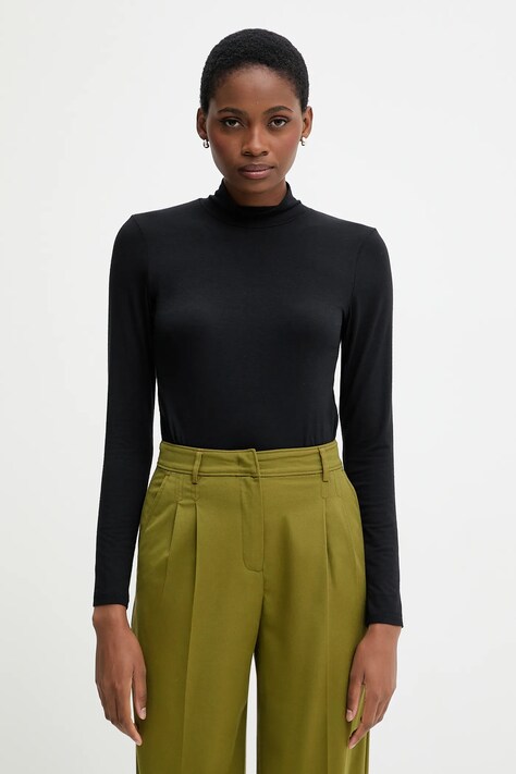 United Colors of Benetton longsleeve z domieszką kaszmiru kolor czarny z golfem 3LRU3M077