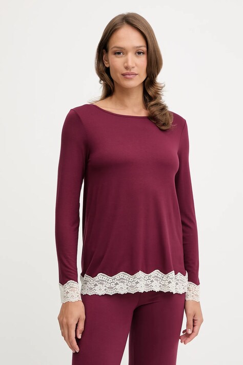 United Colors of Benetton longsleeve de pijama culoarea bordo, 3Z123M07X