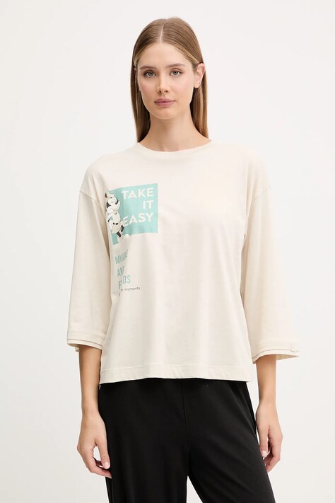 United Colors of Benetton longsleeve piżamowy damska kolor beżowy 3Y5E3M07S