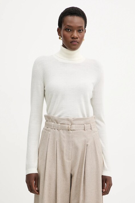 MM sweter wełniany ADRIA damski kolor beżowy lekki z golfem 2526366018600