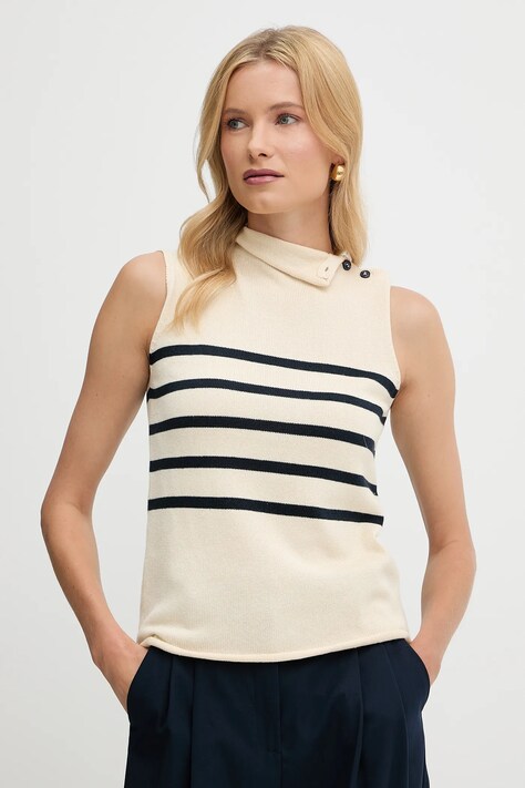Weekend Max Mara kamizelka bawełniana TROFEO damski kolor beżowy lekki z półgolfem 2525366121600