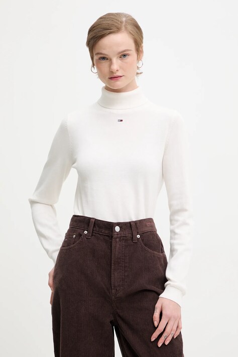 Tommy Jeans sweter bawełniany damski kolor biały lekki z golfem DW0DW21672