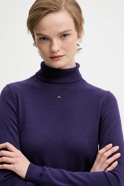 Tommy Jeans sweter bawełniany damski kolor fioletowy lekki z golfem DW0DW21672