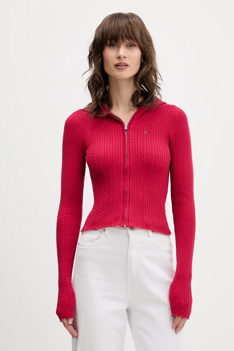 Tommy Jeans kardigan damski kolor bordowy lekki DW0DW21673