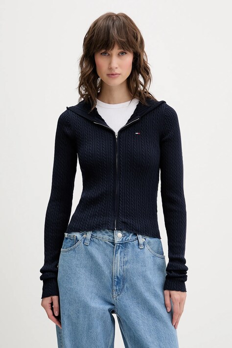 Tommy Jeans kardigan damski kolor granatowy lekki DW0DW21673