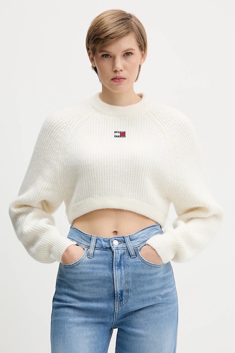Tommy Jeans sweter z domieszką wełny damski kolor biały DW0DW21677