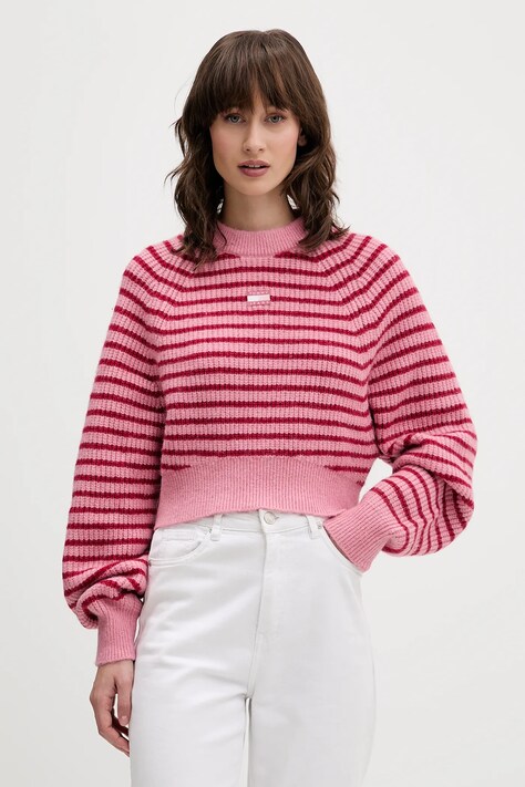 Tommy Jeans sweter z domieszką wełny damski kolor różowy DW0DW21677
