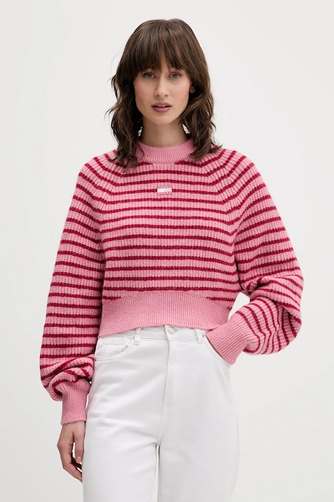 Πουλόβερ με προσθήκη μαλλιού Tommy Jeans χρώμα: ροζ, DW0DW21677
