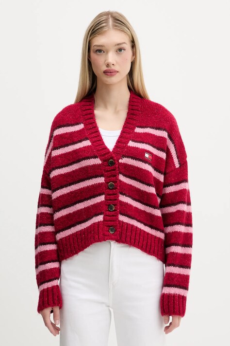 Kardigan s primjesom vune Tommy Jeans boja: ružičasta, DW0DW21678