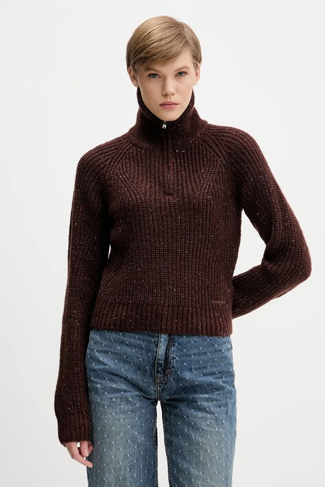 Pulover z dodatkom volne Tommy Jeans rjava barva, DW0DW21686