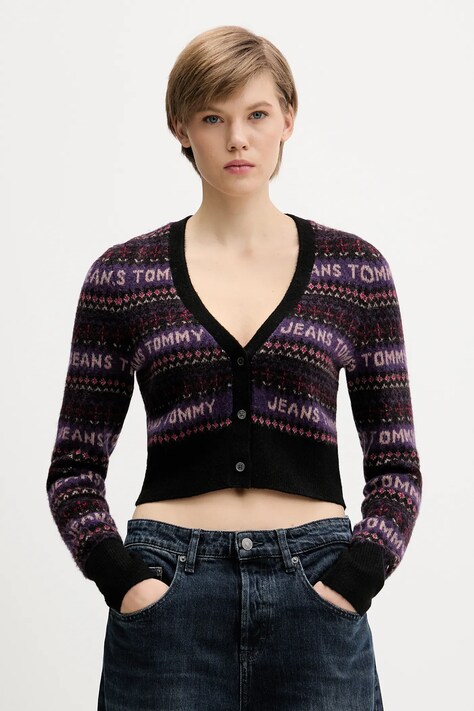 Tommy Jeans kardigan z domieszką wełny damski kolor czarny DW0DW21691