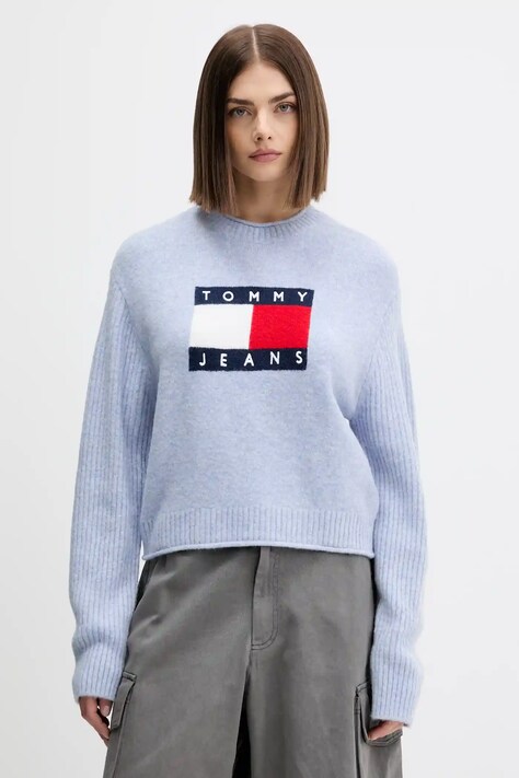 Tommy Jeans sweter z dodatkiem wełny damski kolor różowy lekki DW0DW21782
