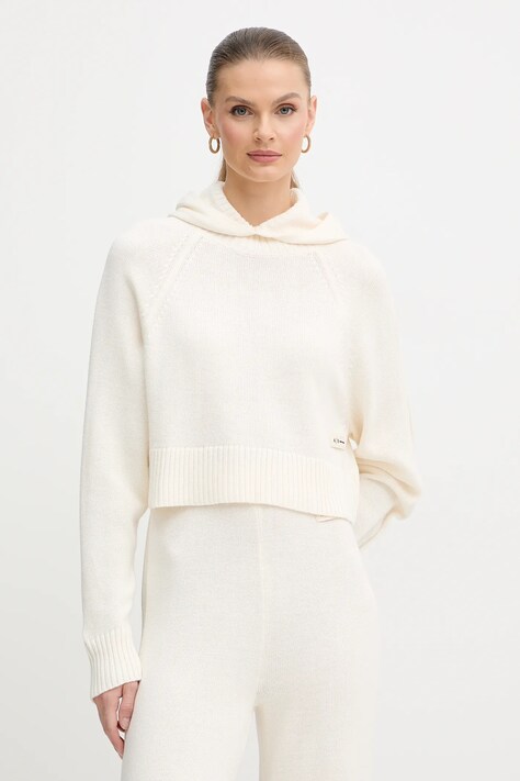 Armani Exchange sweter z dodatkiem wełny damski kolor beżowy lekki z półgolfem XW000767 AF13774