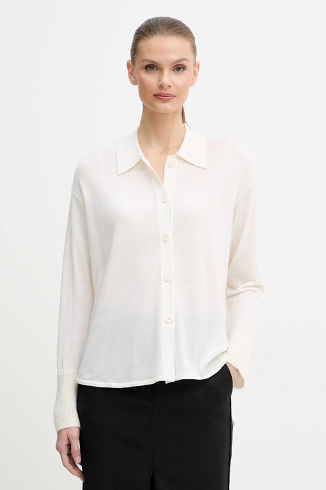 Armani Exchange kardigan wełniany damski kolor beżowy lekki XW000773 AF16602