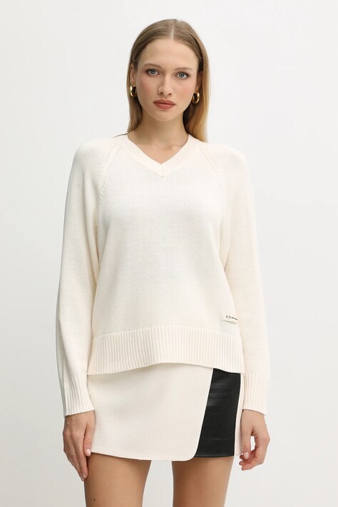 Armani Exchange sweter z dodatkiem wełny damski kolor beżowy lekki XW001335 AF13774
