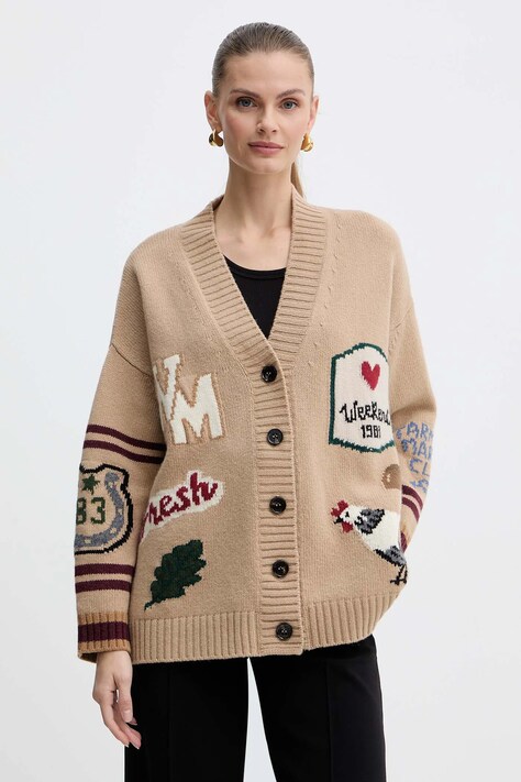 Vlněný kardigan Weekend Max Mara BELGIO dámský, béžová barva, 2525346082600