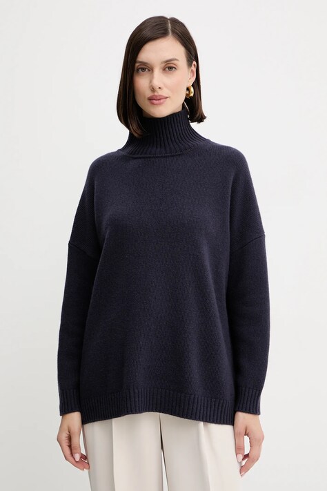 Weekend Max Mara pulover de lână BORGIA culoarea bleumarin, cu guler, 2525366112600