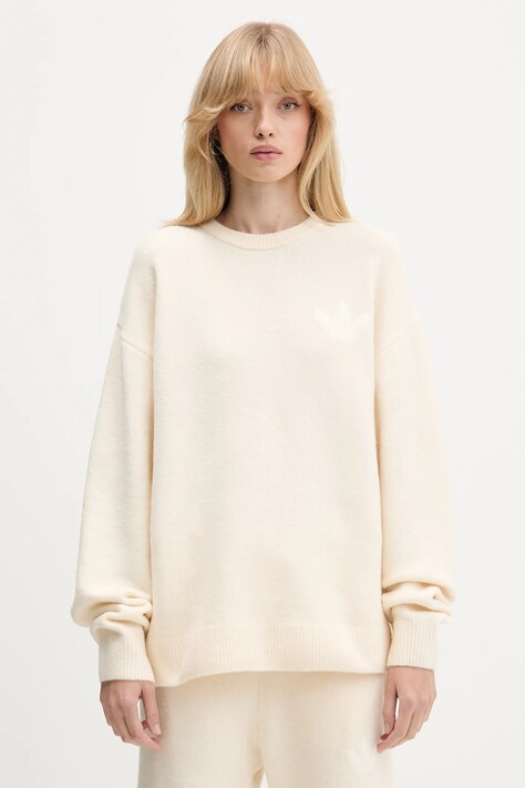 adidas Originals sweter z domieszką wełny Knitted Sweater damski kolor beżowy KF2339