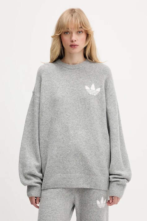Pulover s dodatkom vune adidas Originals Knitted Sweater boja: siva, tople, KF2341