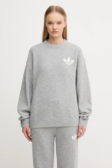 adidas Originals sweter z dodatkiem wełny Knitted Sweater damski kolor szary ciepły KF2341