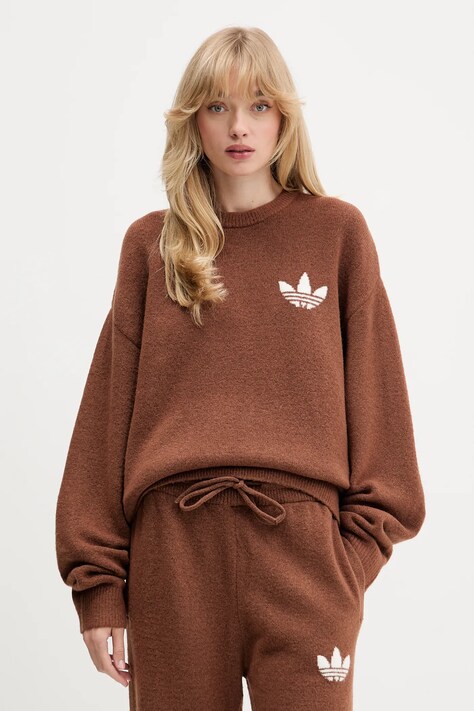 Pulover s dodatkom vune adidas Originals Knitted Sweater boja: smeđa, KF2340