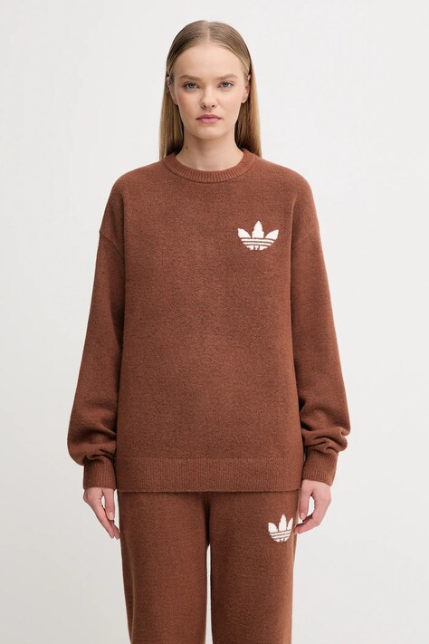 adidas Originals sweter z domieszką wełny Knitted Sweater damski kolor brązowy KF2340