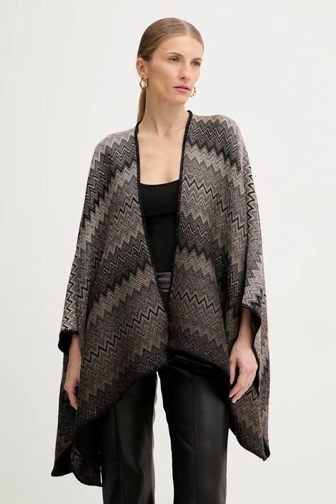 Missoni poncho wełniane kolor brązowy lekkie MA80WODA420