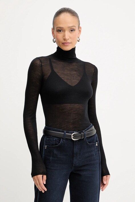 Patrizia Pepe pulover de lână culoarea negru, light, cu guler, 2K0347 K034