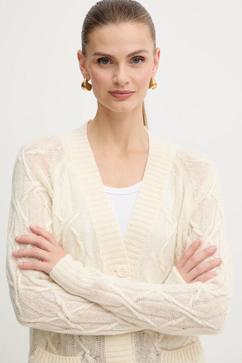 Ermanno Scervino kardigan wełniany damski kolor beżowy lekki D474N500DGE