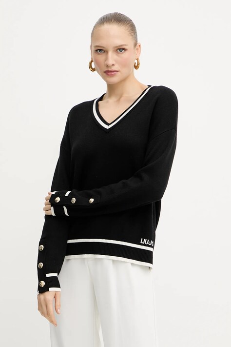 Liu Jo pulover din amestec de mătase culoarea negru, TF5229.MS59L