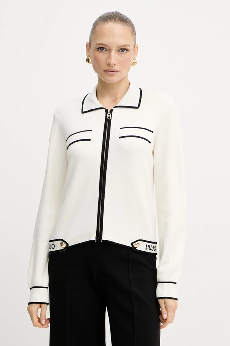 Liu Jo cardigan cu amestec de mătase culoarea bej, TF5250.MS59L