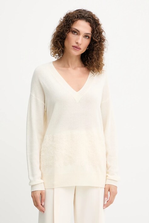 Ermanno Scervino sweter wełniany damski kolor beżowy lekki 57TM049E55