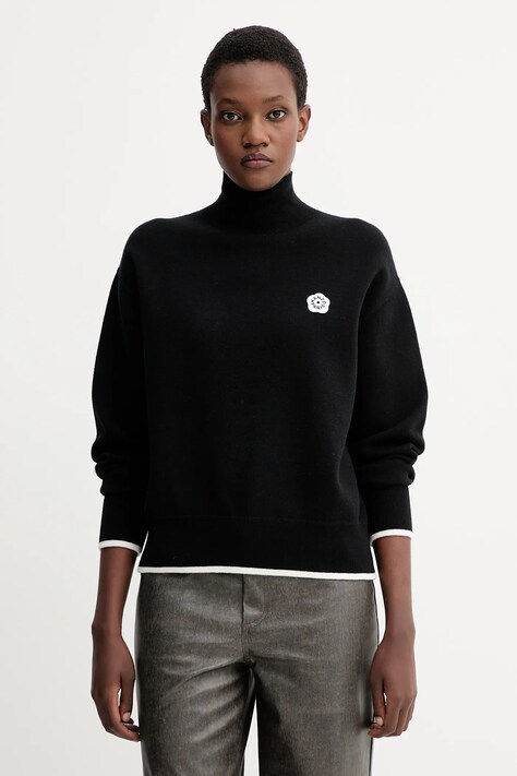 Kenzo sweter z dodatkiem wełny damski kolor czarny z golfem FF62PU7183LF