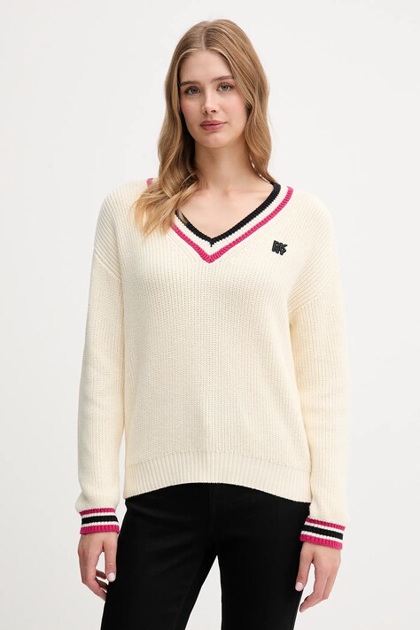 Dkny sweter bawełniany damski kolor beżowy ciepły DJ5R0730