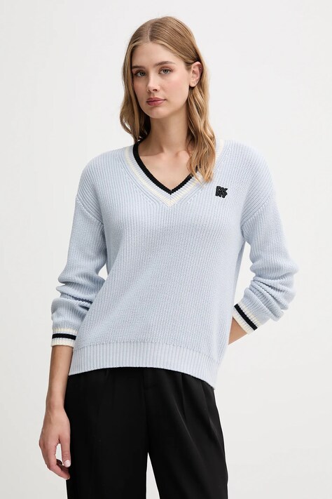 Dkny sweter bawełniany damski kolor niebieski ciepły DJ5R0730