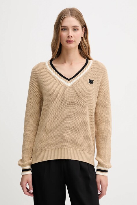 Dkny sweter bawełniany damski kolor beżowy ciepły DJ5R0730
