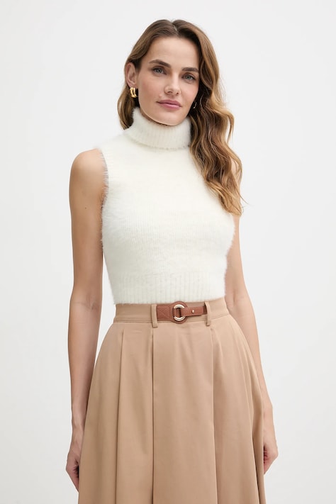 Guess kamizelka MEI damski kolor beżowy ciepły z golfem W5BR57 Z3BH0