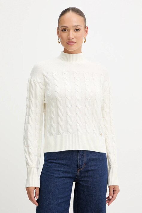 Πουλόβερ με προσθήκη μαλλιού Guess ELSA χρώμα: μπεζ, W5BR30 Z1192