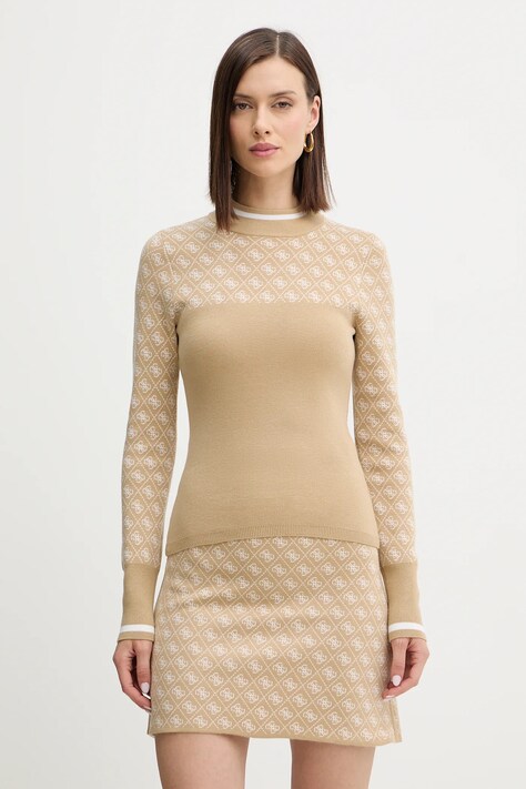 Guess sweter z dodatkiem wełny AUBREY damski kolor beżowy z półgolfem W5BR24 Z3JD2