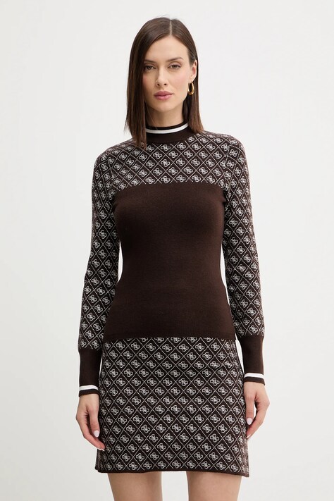Guess pulover din amestec de lână AUBREY culoarea maro, cu turtleneck, W5BR24 Z3JD2