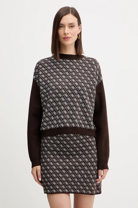 Guess sweter z domieszką wełny AUBREY damski kolor brązowy z półgolfem W5BR23 Z3JD2